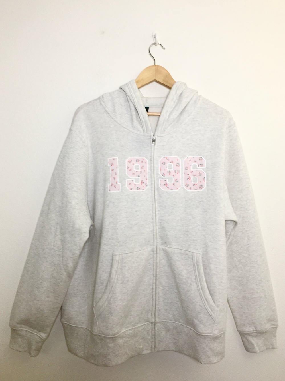 Heather Light Gray Zip-Up Hoodie with Pink '1996' Detail - Picture 5 of 10